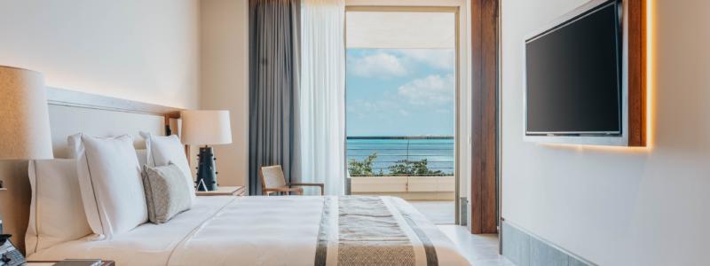 Ocean view Superior Suite at SHA Mexico - bed and terrace